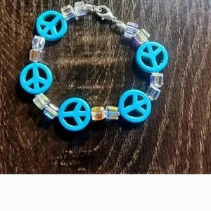 Peace Sign Kids Bracelet - Blue